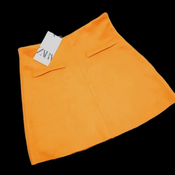 Zara Faux Suede Mini Skirt Orange sz Small - Picture 2 of 3
